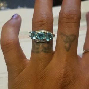 Blue Topaz and Diamond Silver Ring